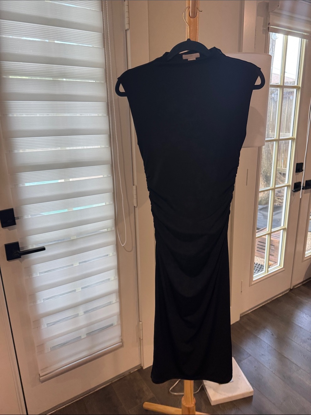 H&M Black Sleeveless Ruched Midi Dress